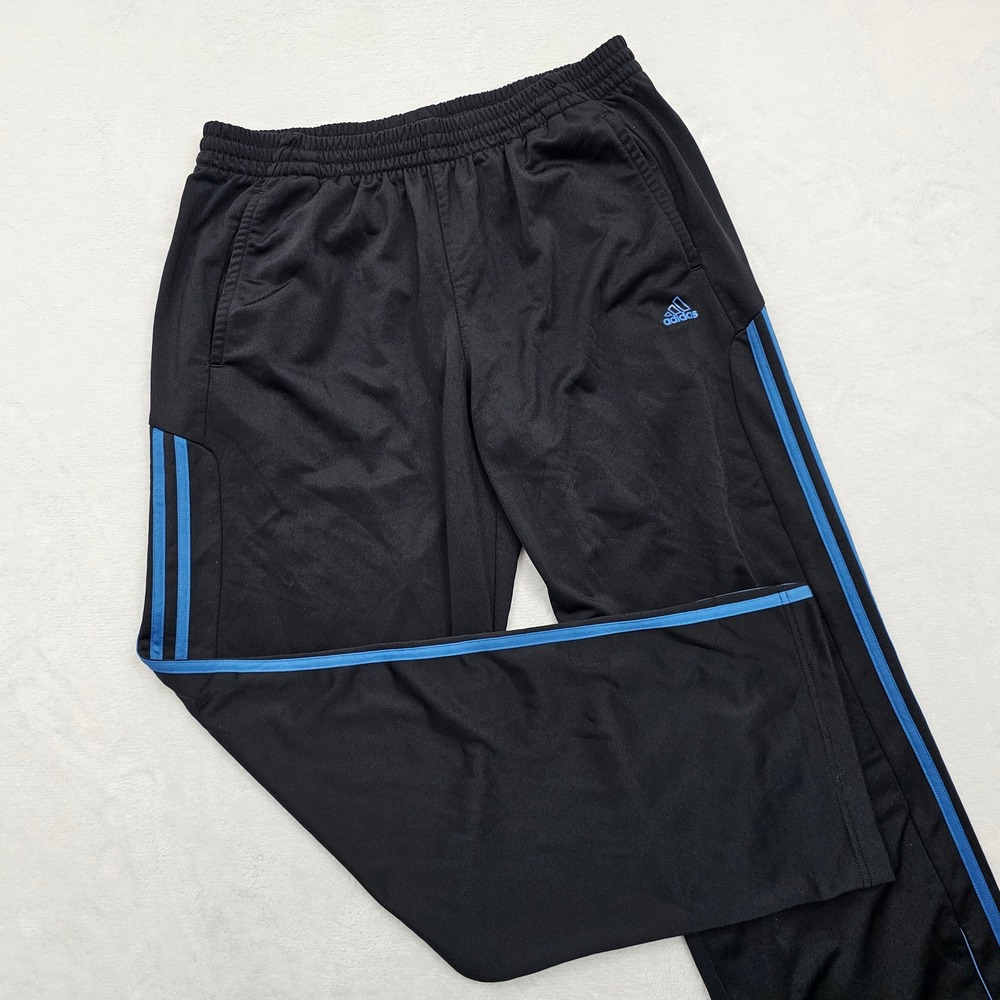 Adidas Track Pants Mens Large Black Blue 3 Stripe Active 360 Sportswear Y2K